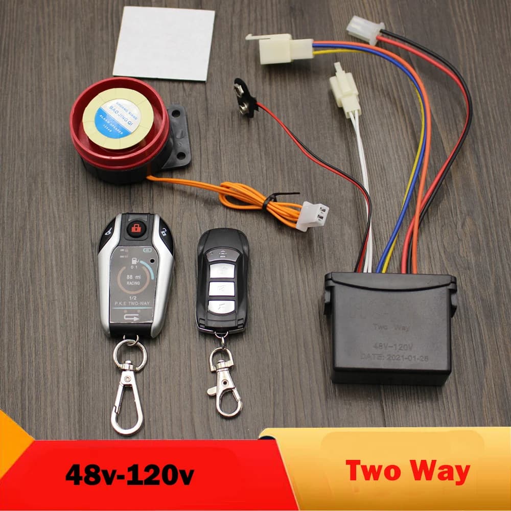 48V 60V 72V 84V 96V 108v 120V moto électrique vélo alarme antivol universel système d'alarme de sécurité bidirectionnel démarrage sans clé