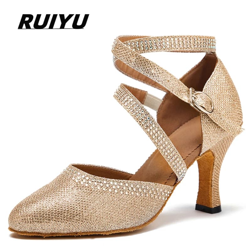 Chaussures de danse latine à talons hauts pour dames, chaussures de tango pour filles, Parker fermé, biscuits dorés et argentés, salsa, jazz, salle de Rh