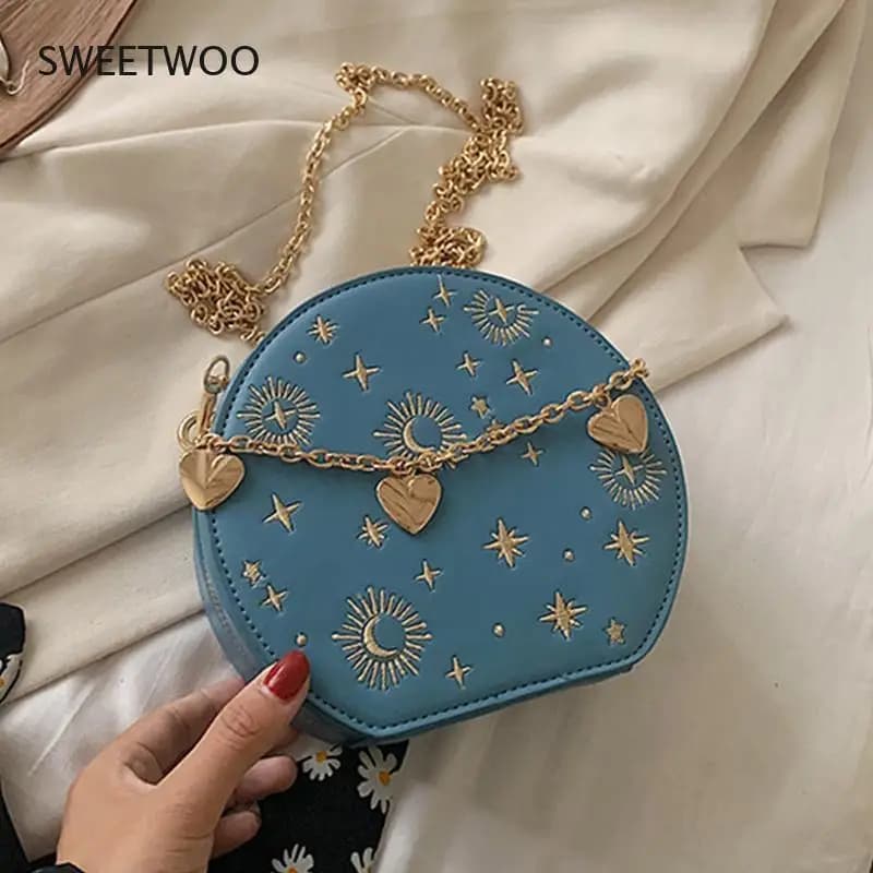 Sac rond ciel étoilé brodé pour femme, sac à bandoulière, sac à main pour femme, petite broderie, mode de luxe, initié, JOCircular, 2020