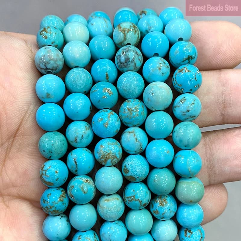 Perles Rondes en Turquoises Naturelles de 4/6/8/10/12mm, Accessoires pour la Fabrication de Bijoux et Boucles d'Oreilles, 15 Pouces