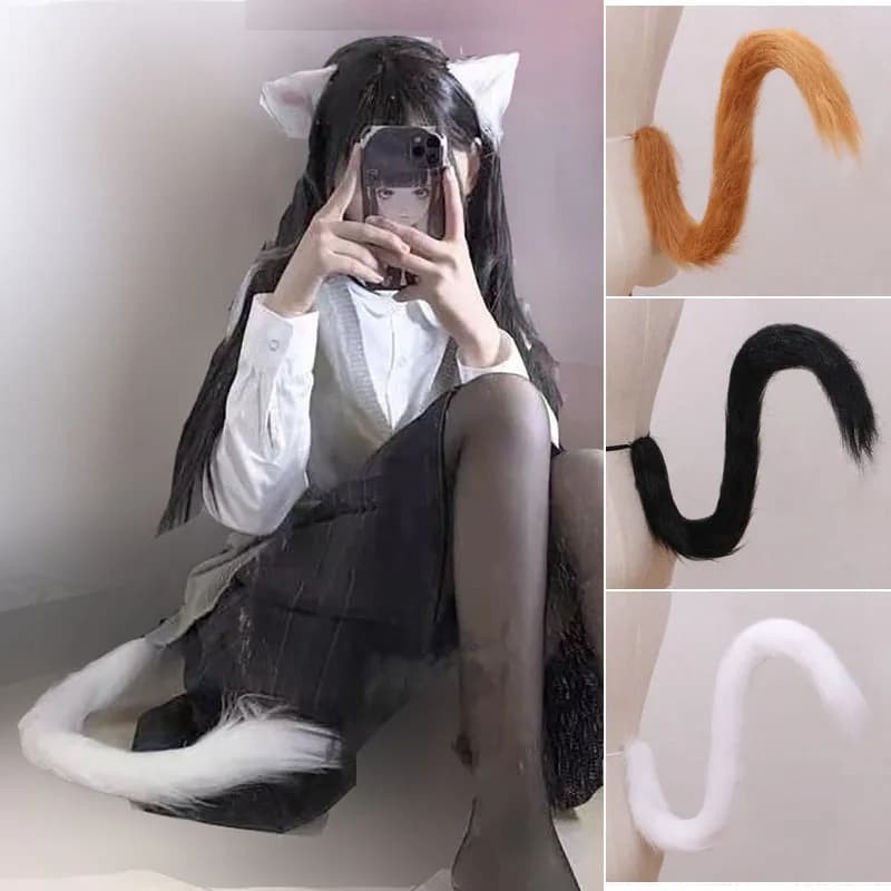 Fourrure de simulation d'oreille de queue de chat, noir, blanc, gris, accessoires de performance d'Halloween, cosplay