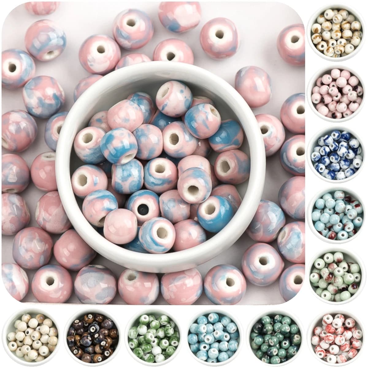 10 # 12 # 40 pièces de perles en céramique pour bricolage, perles en porcelaine faites à la main pour la fabrication de bijoux # A305C