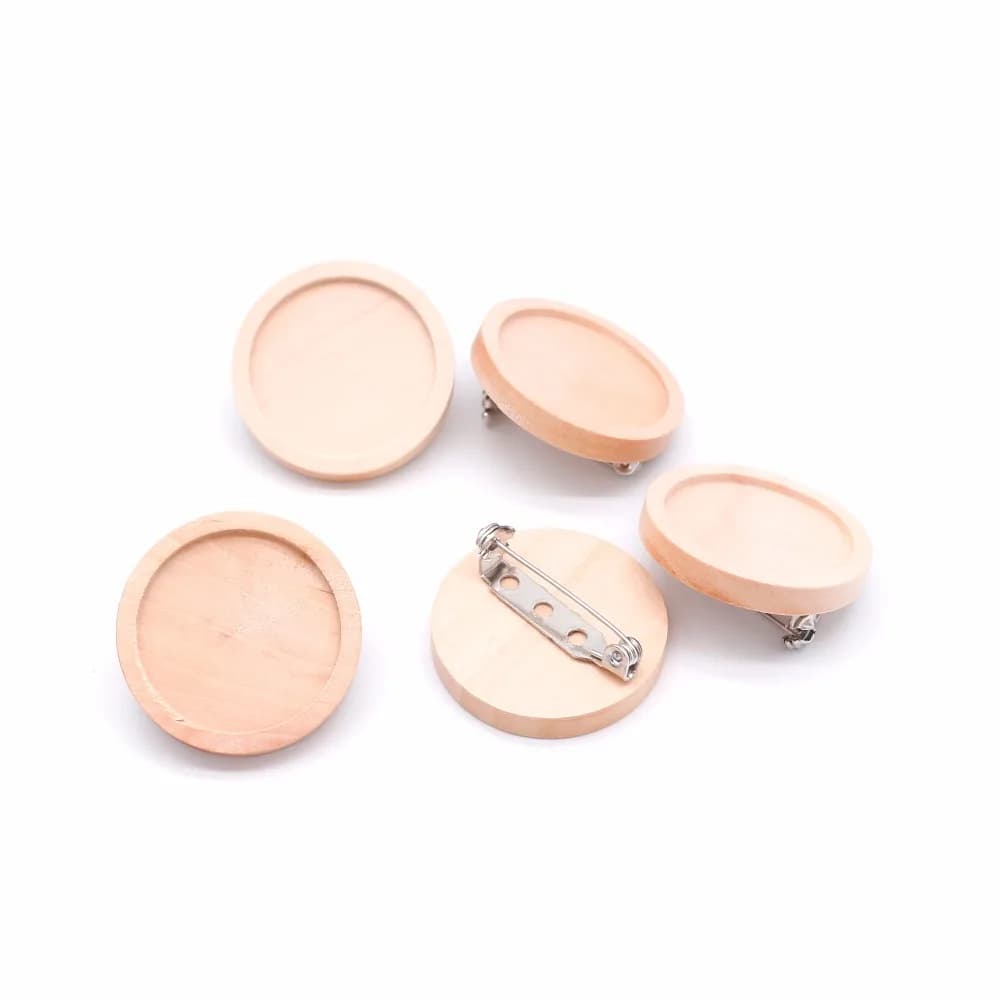 Lot de broches Cabochon en bois vierge, 20, 25, 30, 40mm, réglage de Base, plateau à lunette ronde, bricolage, broches, dos de broche pour la fabrication de bijoux, 10 pièces