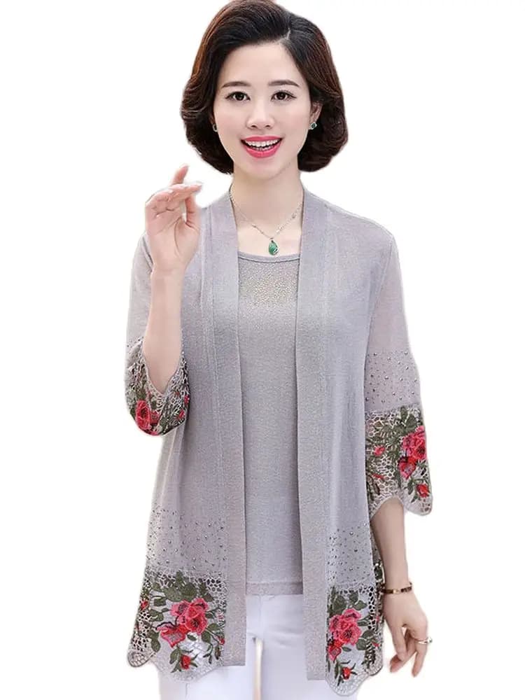 Ensemble 2 pièces en dentelle brodée pour femmes, style industriel lourd, mode, moyen âge, maman, châle, Cardigan, ensemble deux pièces, Vintage, 5XL