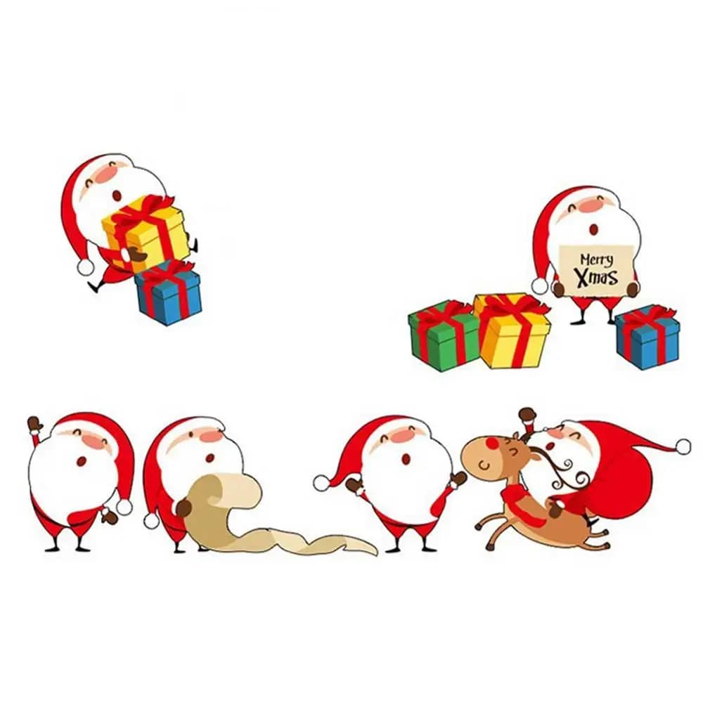 Autocollants muraux de père Noël de bande dessinée, papier peint de fenêtre en verre de joyeux Noël, décoration à la maison, décalcomanies de fête festive, nouvel an