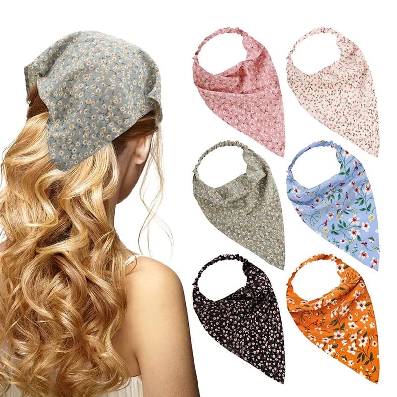 Ruoshui – foulard imprimé floral pour femme et fille, bandana en Satin, accessoires pour cheveux, couvre-chef, bandeau élastique, Hijab