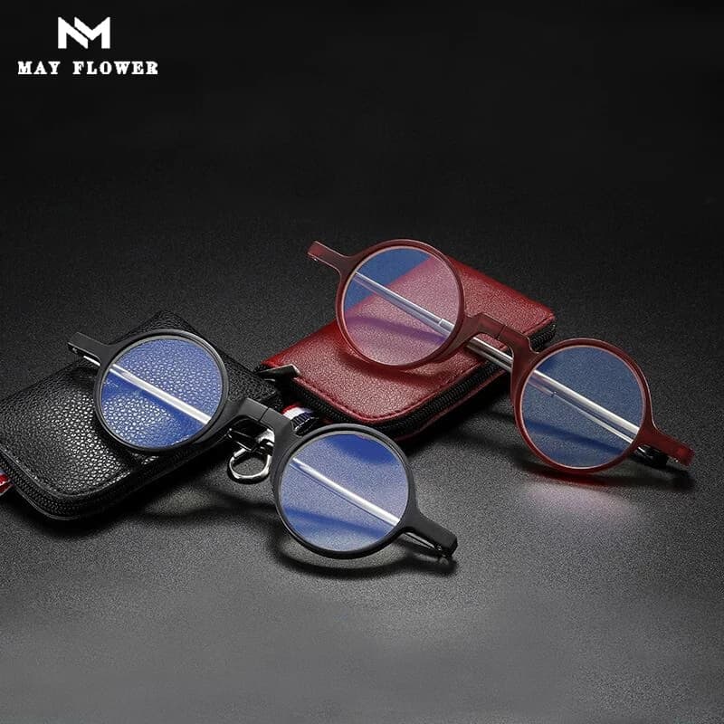May Flower-Lunettes de lecture pliantes pour hommes et femmes, lunettes à monture ronde, verres HD, anti-lumière bleue, rondes, grossissement + 3.5