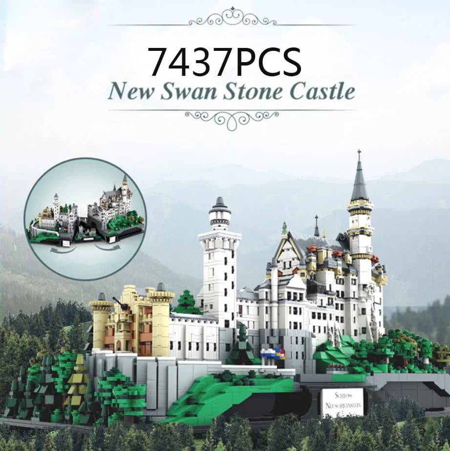 Architecure de renommée mondiale Micro bloc de diamant allemagne nouveau château de pierre de cygne scène de neige Mini briques modèle rose jouet nanobricks