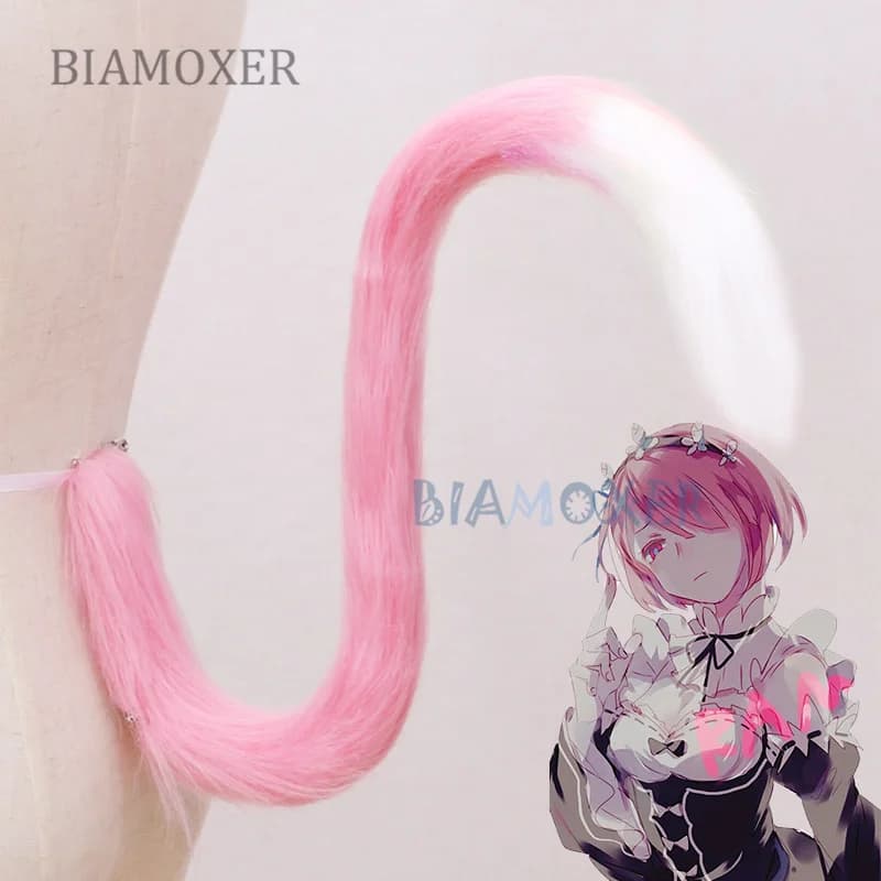 Queue d'Oreille en Peluche Ram Rem, Bleu, Blanc, Rose, Chat Lolita Dégradé, Animal Re:Life in a Different World From ontariCosplay Prop