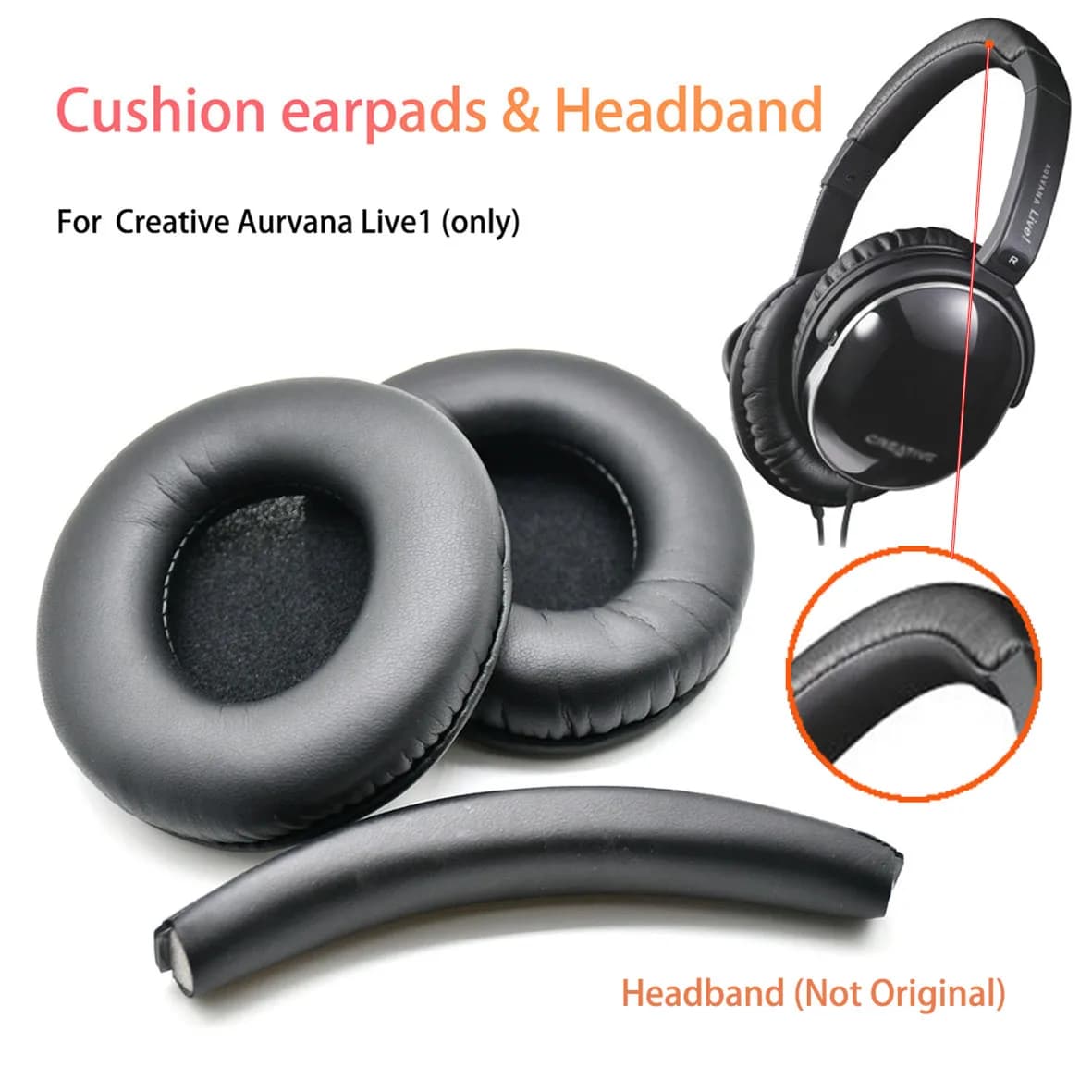 Coussinets d'oreille de remplacement, oreillettes avec bandeau pour écouteurs créatifs Aurvana Live1 LIVE 1
