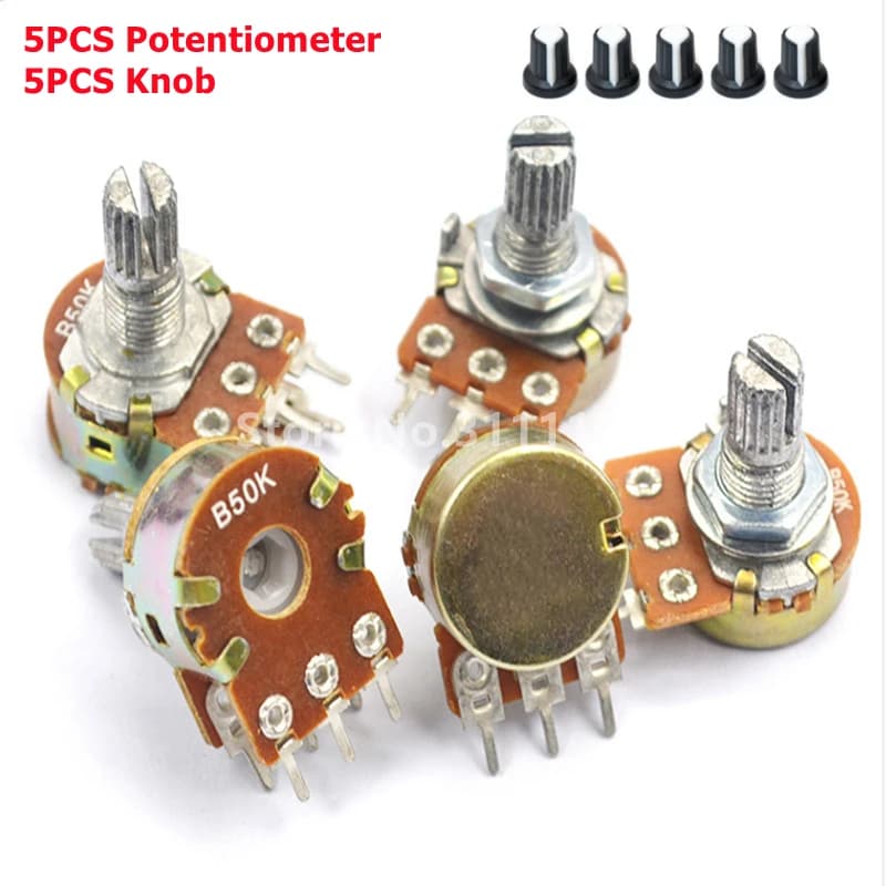5 ensembles WH148 1K 10K 20K 50K 100K 500K Ohm 15mm 3 broches résistance de potentiomètre rotatif conique linéaire pour Arduino avec capuchon blanc AG2