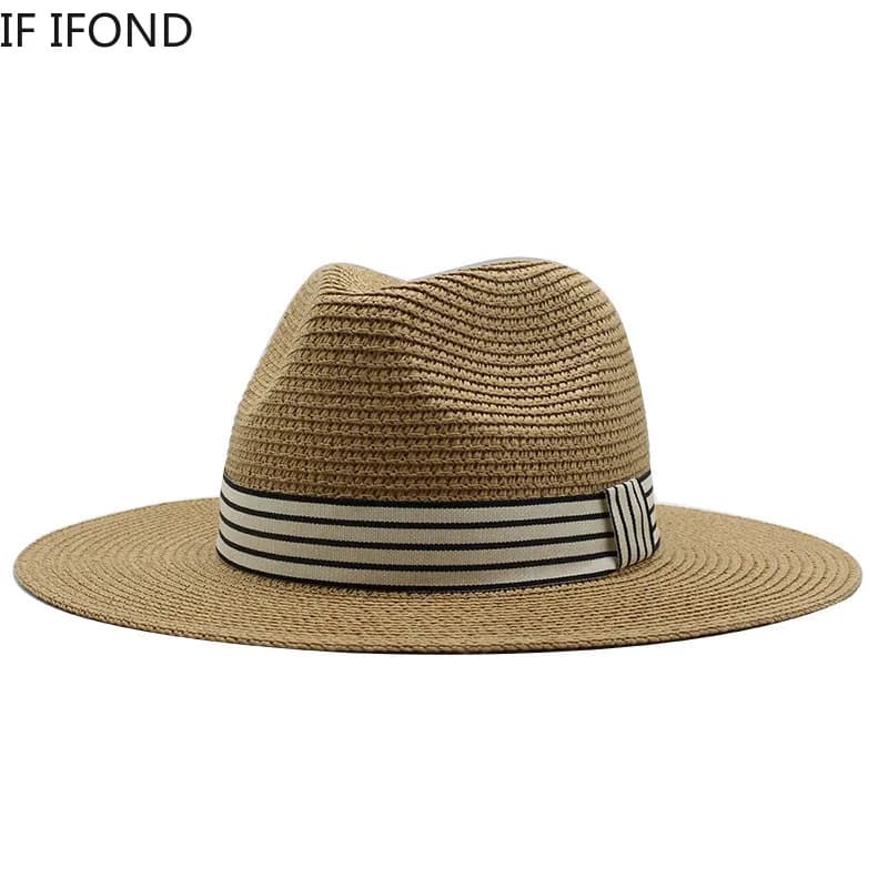 Chapeaux de paille d'été Panama pour femmes et hommes, chapeau de paille de plage respirant à large bord, Protection UV, casquette Fedora