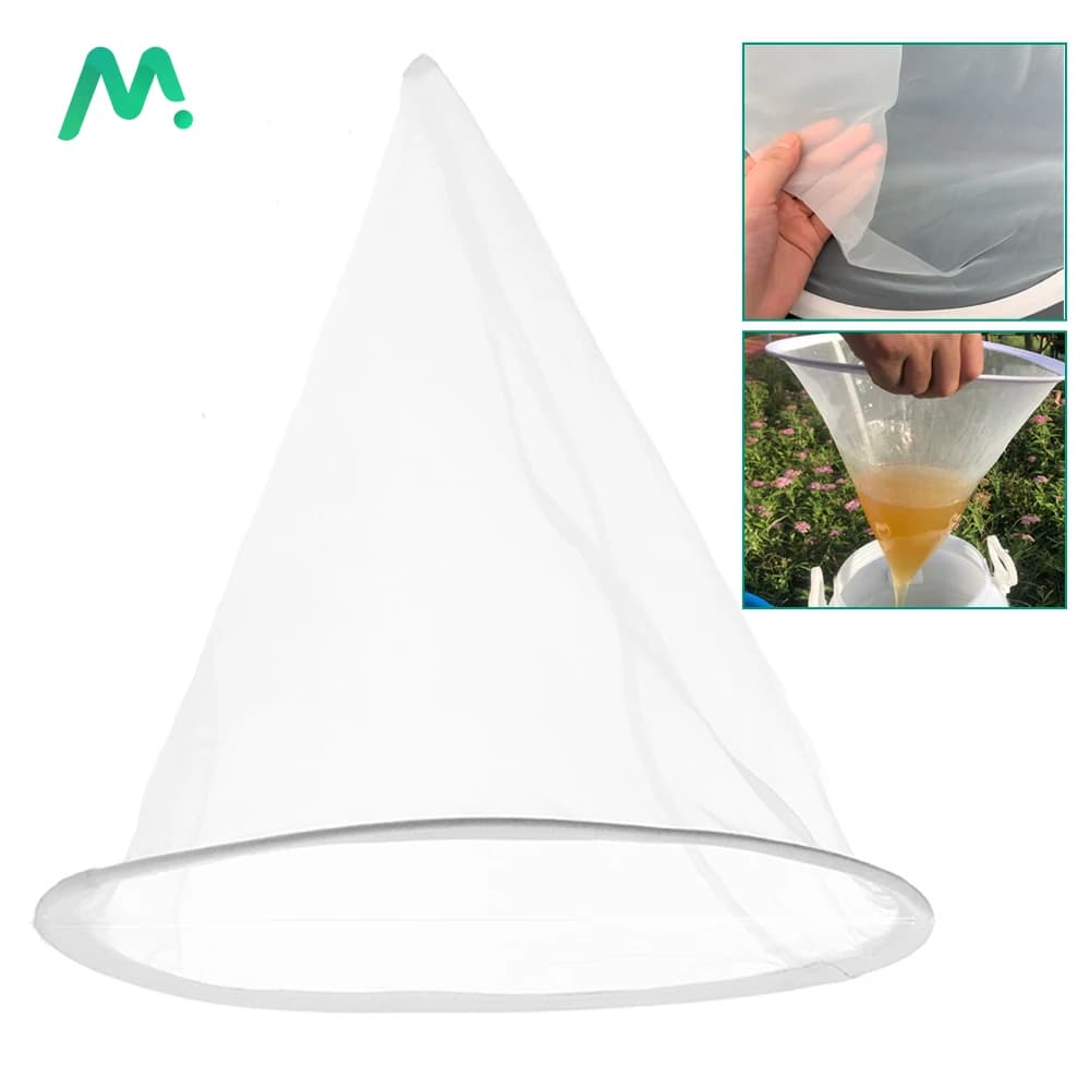Filtre à miel en maille de nylon en forme d'entonnoir, tamis, écran en fibre pour apiculture, outil de filtration des impuretés, toile filtrante