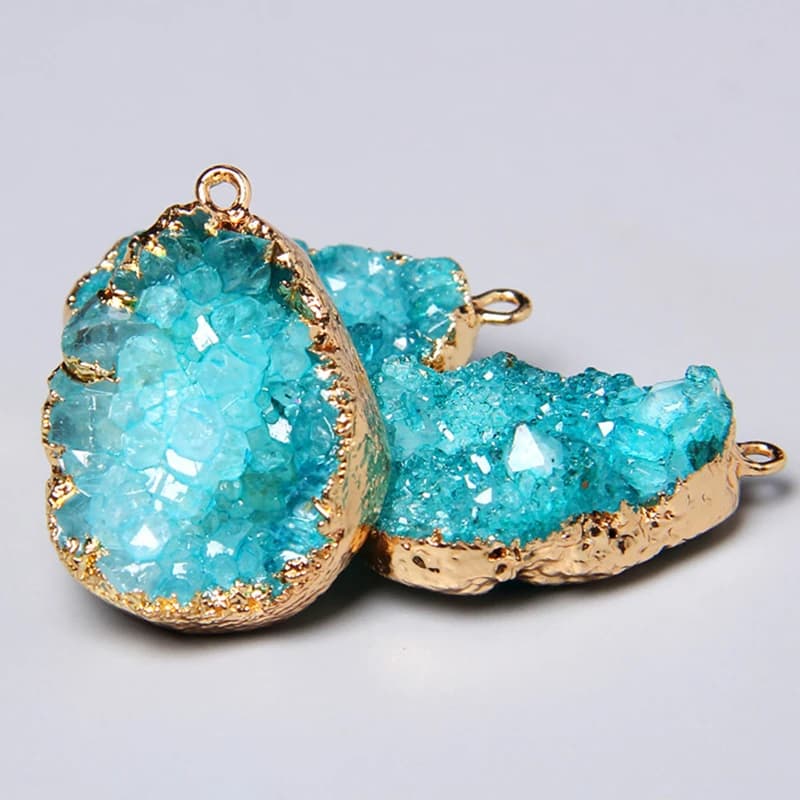 Cristal de guérison naturel Quartz bleu Druzy tranche pendentif breloque collier boucle d'oreille accessoires pour bricolage femmes fabrication de bijoux faits à la main