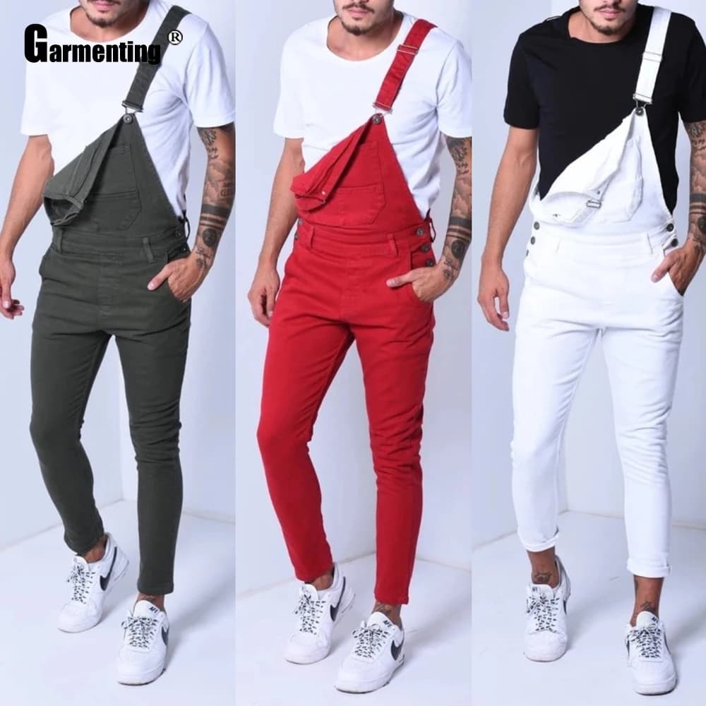 Combinaison décontractée en jean Demin pour hommes, salopette rouge noire, combinaisons skinny, pantalon de loisirs, grande taille 3XL, vêtements pour hommes, 2024