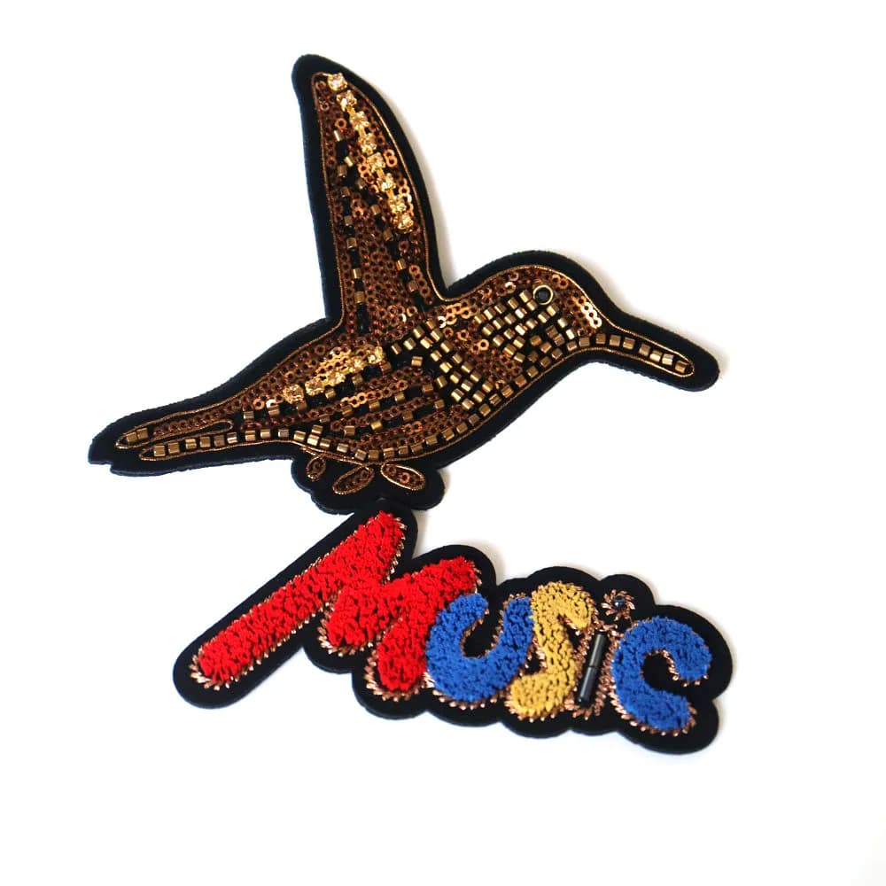 Patchs en perles pour vêtements, motif d'oiseau 3D, à la mode, avec des lettres d'animaux mignons, des strass, des appliques de paillettes, des accessoires pour bricolage