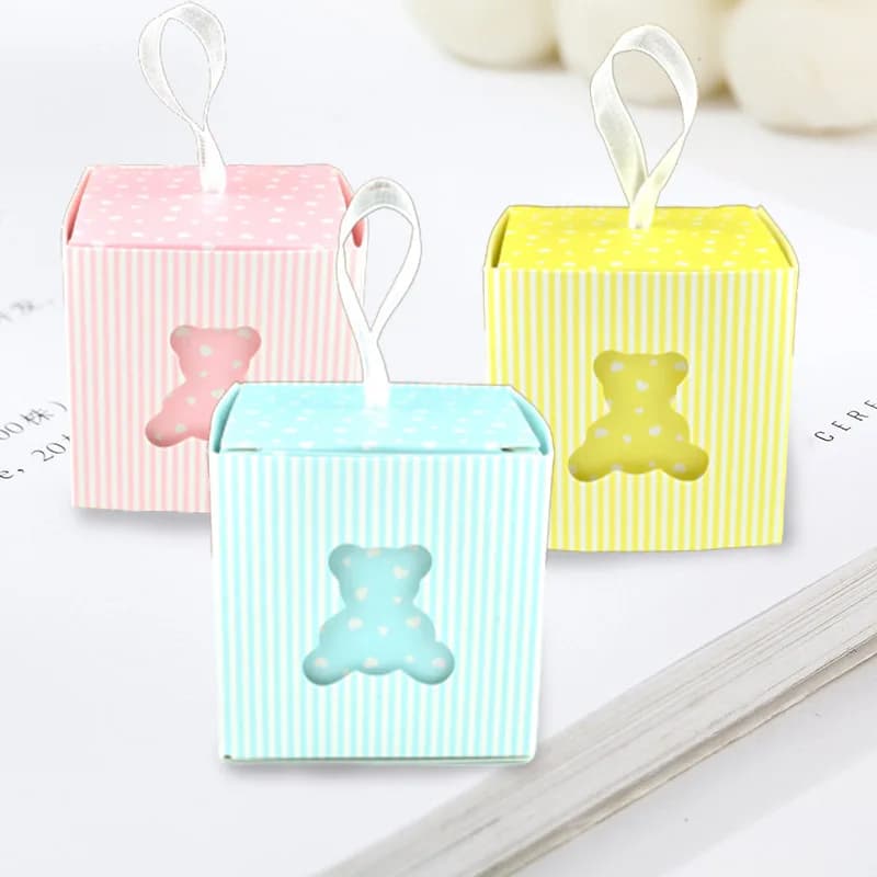 Boîtes à bonbons en papier Kraft 50 pièces, petit ours en peluche boîte à bonbons en carton pour cadeaux de mariage, décor de fête prénatale anniversaire à faire soi-même
