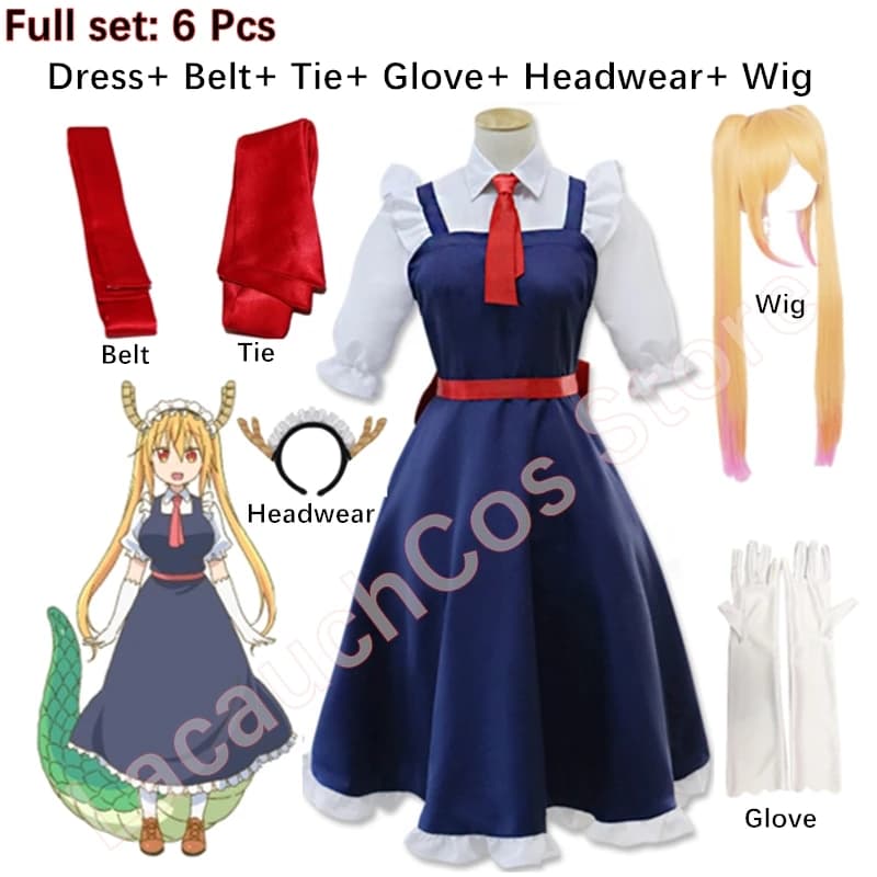 Nouveau Anime Miss Kobayashi Dragon Maid Tohru Cosplay Costume pour les femmes Lacauch Kobayashi fête de vacances femme de chambre uniformes Costume perruque