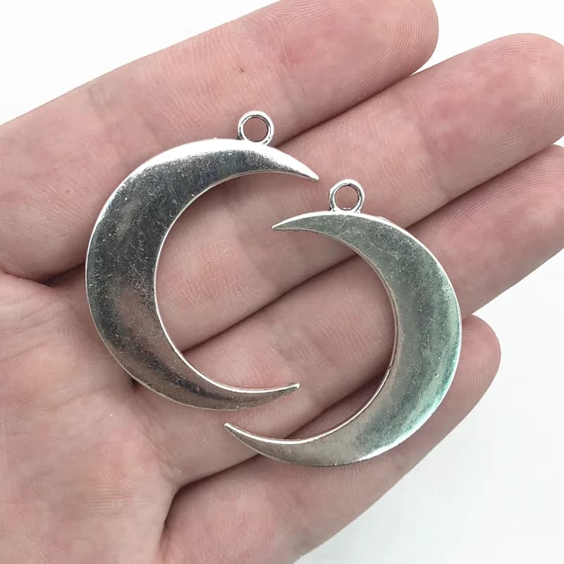 Breloques Lune Plaqué Argent, Bijoux Cadres, Artisanat Fait Main, 43x32mm, 5 Pcs
