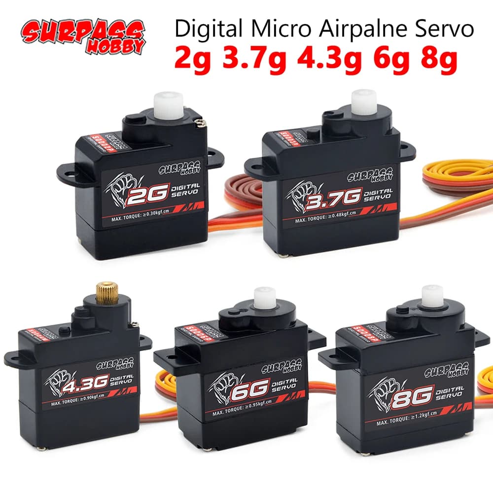 Servo numérique d'avion RC 2g 3.7g 4.3g 6g 8g, Micro engrenage en plastique, Mini servos pour avions de voiture RC 1/24, hélicoptère à voilure fixe