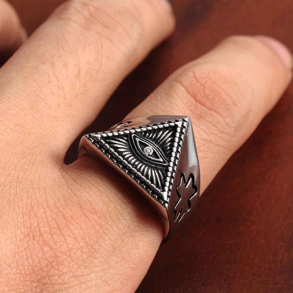 Bague œil de Dieu en acier inoxydable rétro pour hommes, punk, hip hop, rue, bijoux fantaisie, cadeaux