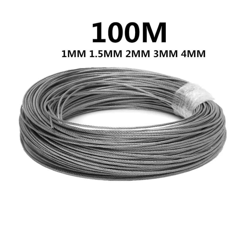 Câble métallique en acier inoxydable 304, 50M/100M, câble de levage de pêche souple, 7x7, corde à linge 1mm/ 1.5mm/2mm