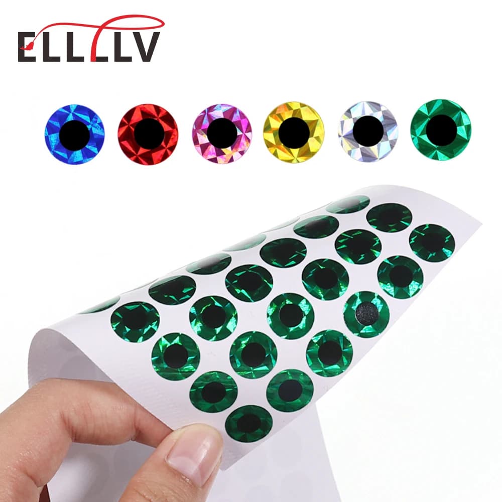 Elllv 100 pcs/pack 2D plat leurre de pêche yeux artificiels yeux de poisson autocollant pour la pêche en mer gabarits en métal rose argent bleu vert or