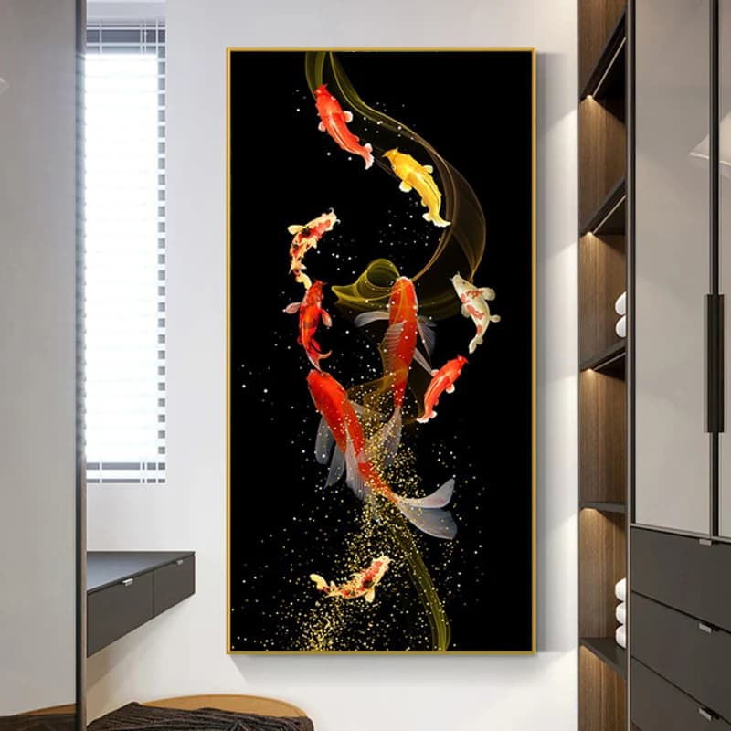Peinture sur toile de poisson Koi doré, Feng Shui, carpe gérer, art mural pour salon, galerie moderne, décoration d'intérieur, pas de cadre