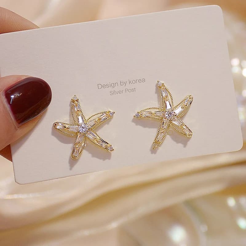 Ins-Boucles d'oreilles étoile de mer en cristal creux pour femmes, conception chaude, tempérament, AAA Bling, contre-indiqué, boucles d'oreilles en cone, cadeau pendentif de mariage, 03