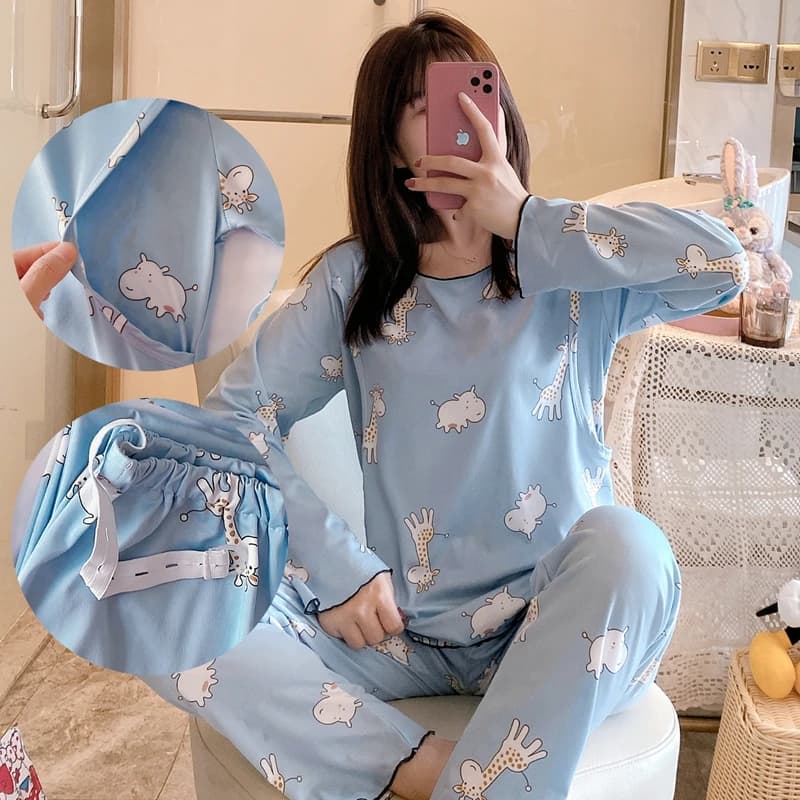 Vêtements de maternité pour femmes enceintes, pyjama d'hiver à manches longues, vêtements d'allaitement, vêtements de nuit d'allaitement