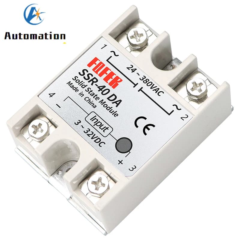 1 pièces SSR-40DA 10DA 25DA 40DA 50DA 60DA 70DA 80DA 100DA Module de relais à semi-conducteurs 3-32V entrée cc 24-380VAC 10A-100A