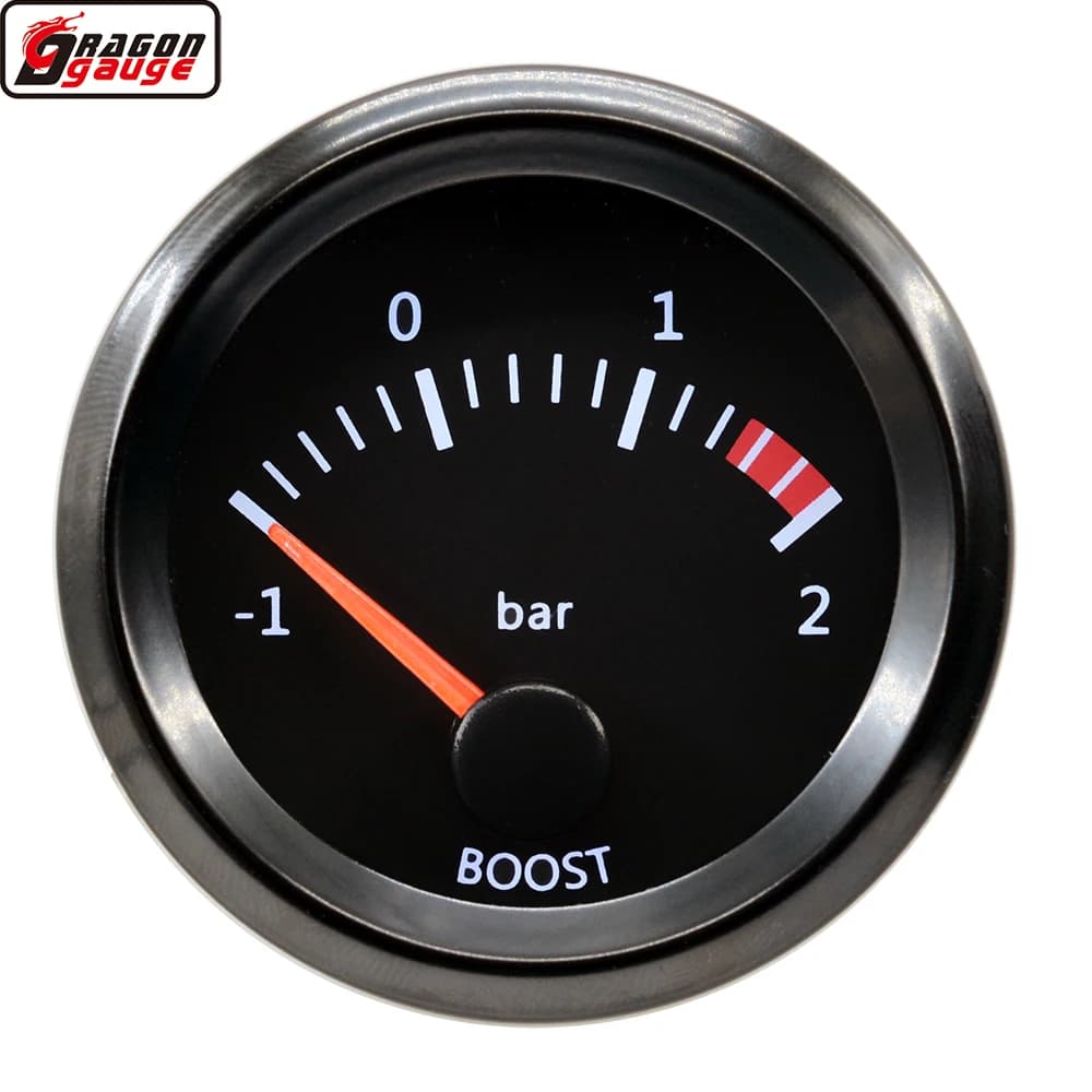 Jauge de suralimentation automobile 52 mm avec rétroéclairage LED blanc et moteur pas à pas -1~2 bars, instrument de mesure turbo