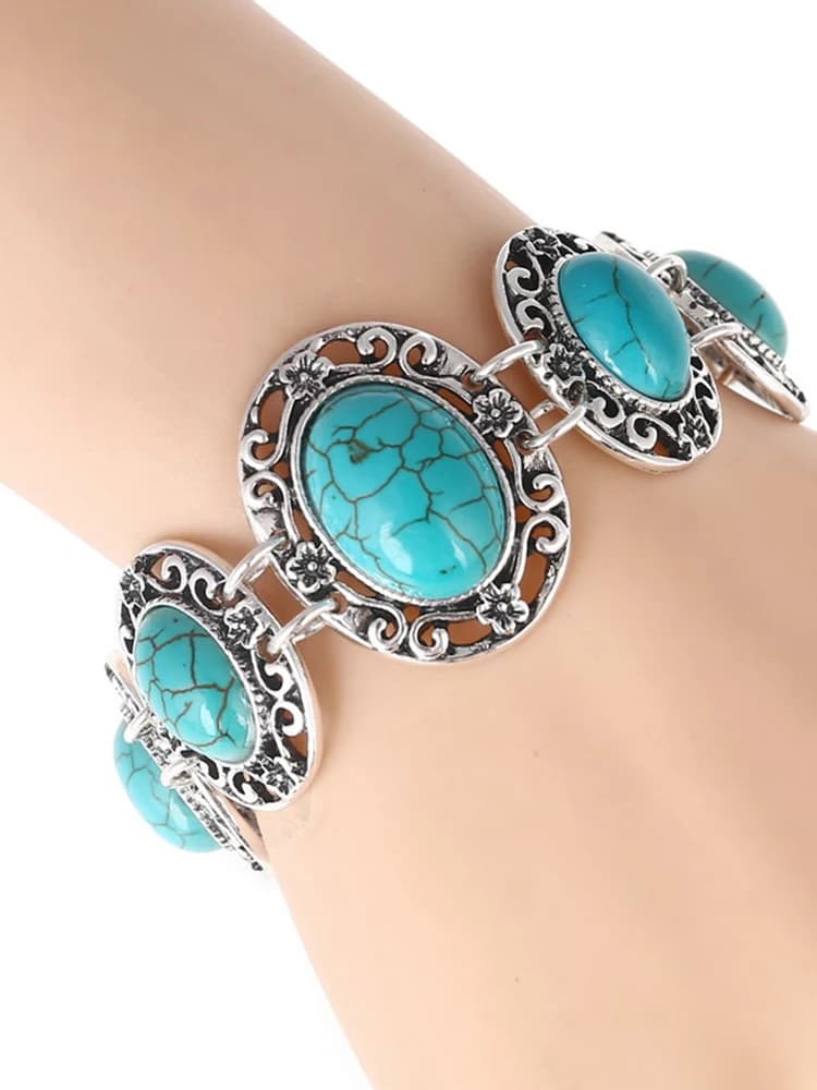 Vintage ethnique géométrique bleu pierre Bracelets Bracelets pour femmes Boho classique élégant réglable Bracelets bijoux en gros cadeau