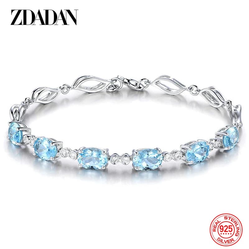 ZDADAN – Bracelet aigue-marine en argent Sterling 925, chaîne pour femmes, bijoux de mariage à la mode