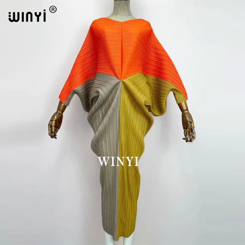 plissado mulher robe hit cor v col batwing manga longa solta bezerro robes de longitud longo estilo décontracté 2021