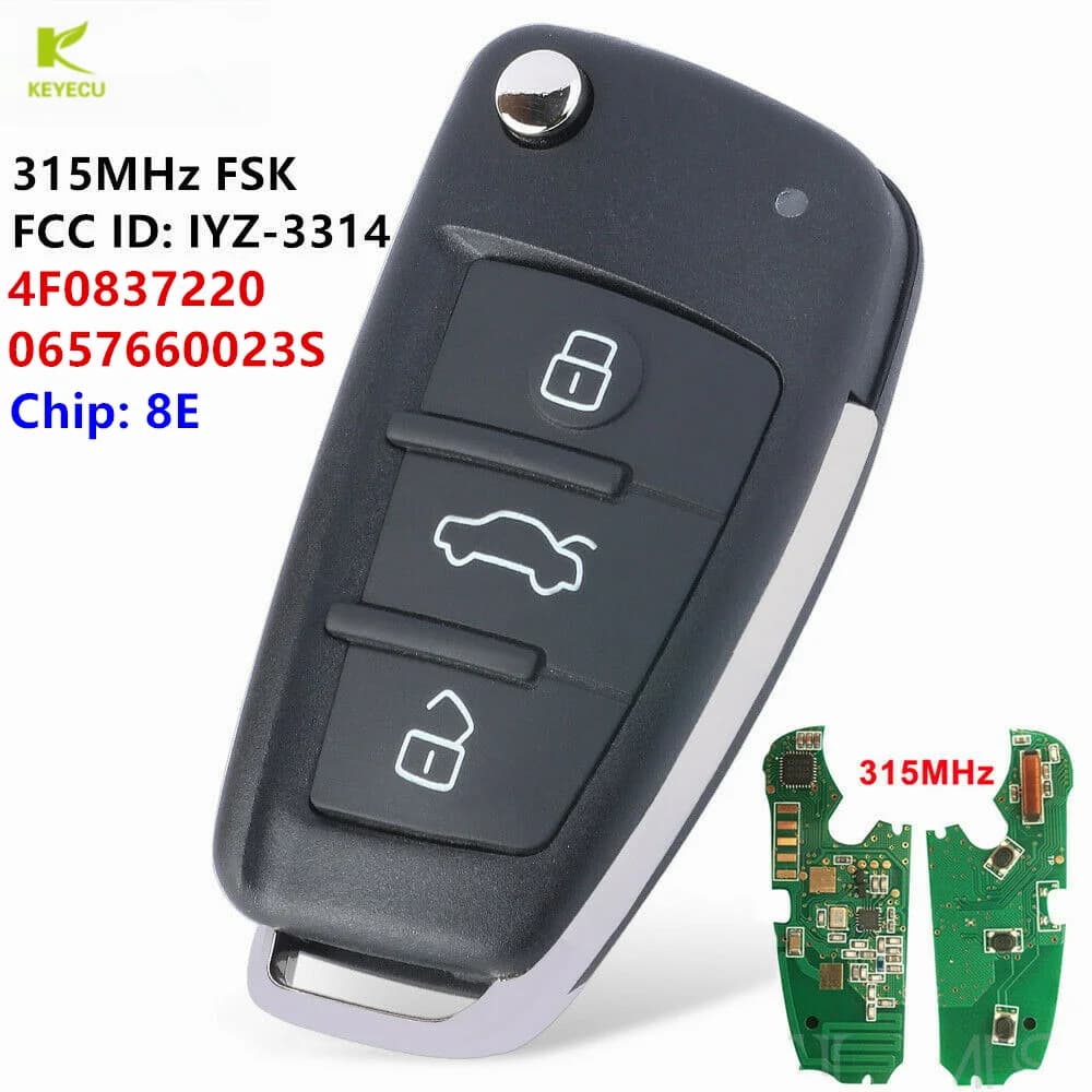 KEYECU – clé télécommande à 3 boutons, sans proximité, 315MHz, pour Audi A3 A6 S6 Q7 TT 2006-2015 IYZ 3314 PN: 4F0837220/0657660023S