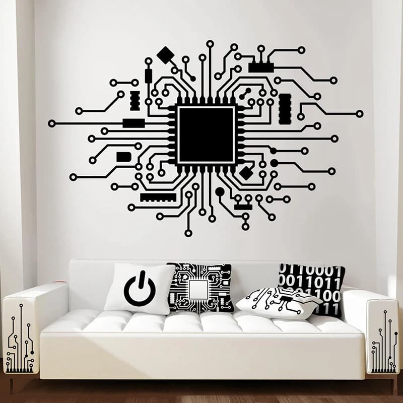 Autocollant mural pour ordinateur, processeur IT, producteur de musique numérique, Hacker, autocollant mural pour chambre à coucher, décor en vinyle c217