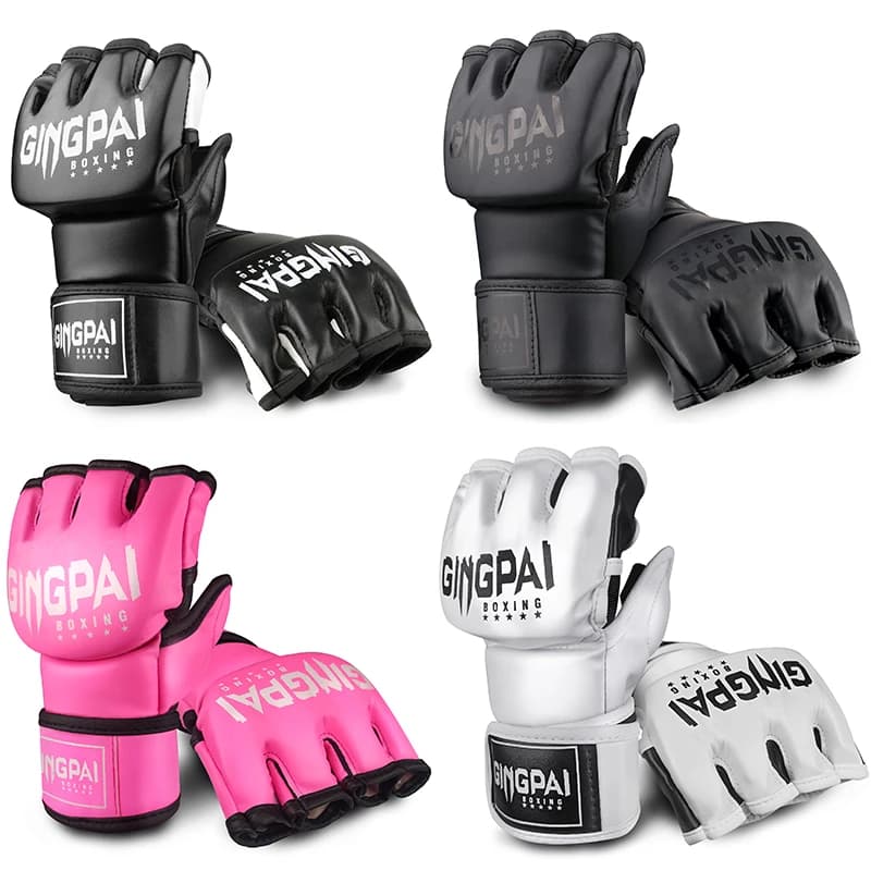 Gants MMA demi-mitaines pour hommes et femmes, sac lourd de poinçonnage sans doigts avec plus de gants de rembourrage pour Kickboxing Sparring Muay Thai