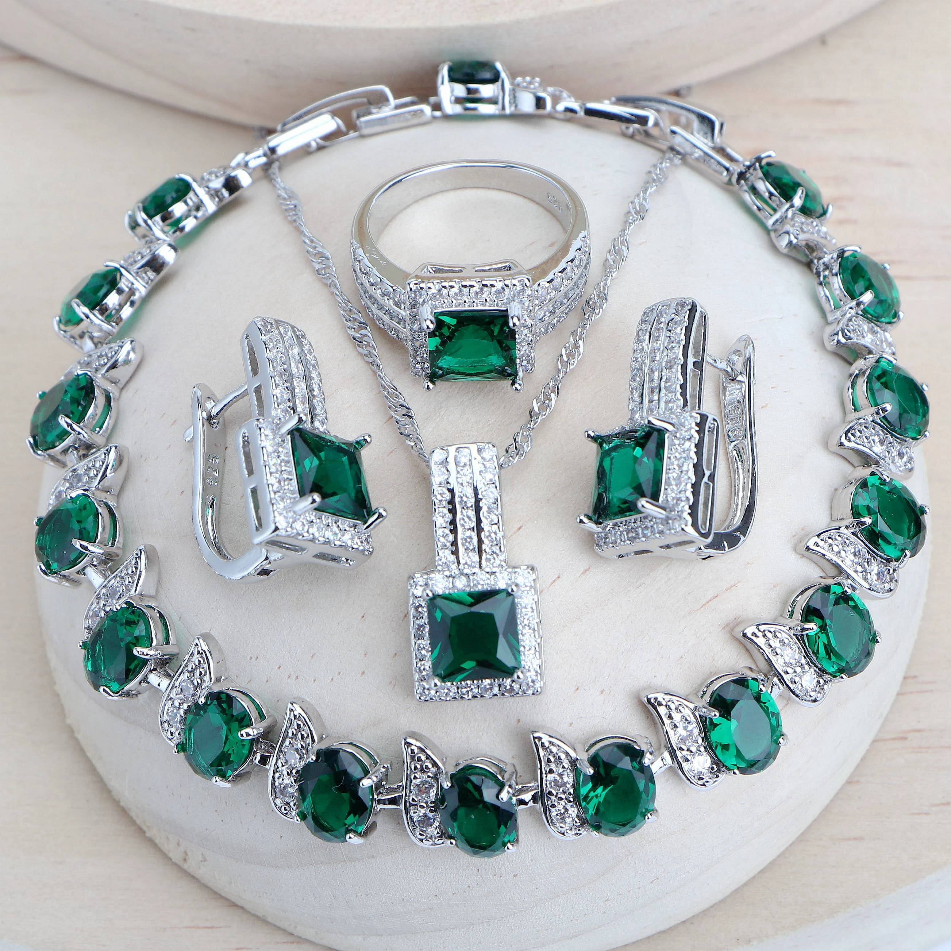 Ensemble de bijoux de mariée en argent 925, bijoux de Costume en Zircon, bagues de fête de mariage, Bracelets, pendentif, boucles d'oreilles, collier