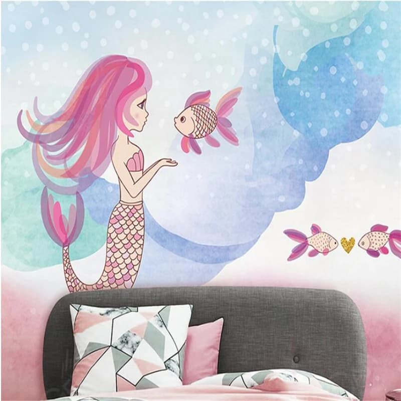 Papier Peint Mural Personnalisé avec Photo du Monde Sous-Marin, Sirène, Dessin Animé, pour Chambre d'Enfant Garçon et Fille, Décoration de la Maison