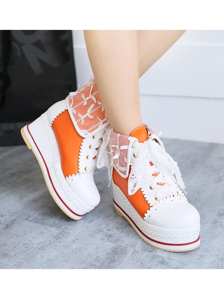 SIMLOVEYO 2021 doux bottines Lolita Appliques plates-formes à lacets couleur Cosplay chaussures épaisses rose Beige rouge A4523