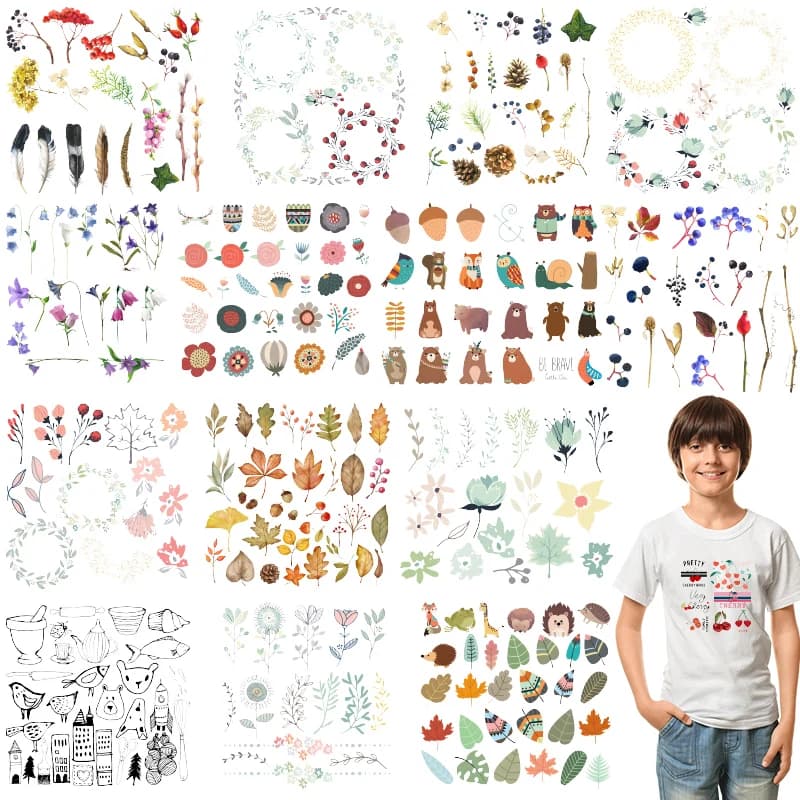 Autocollants de fleurs de plantes de dessin animé, Patch en PVC à transfert de chaleur, patchs résistants à la chaleur, autocollants de repassage sur vêtements, Appliques de bricolage