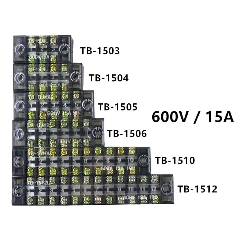 Bornier à vis à double rangée, connecteur de fil 600V 15A TB-1503 / TB1504 /TB1505/ TB1506 / TB-1510 /TB-1512 en option, 1 pièce