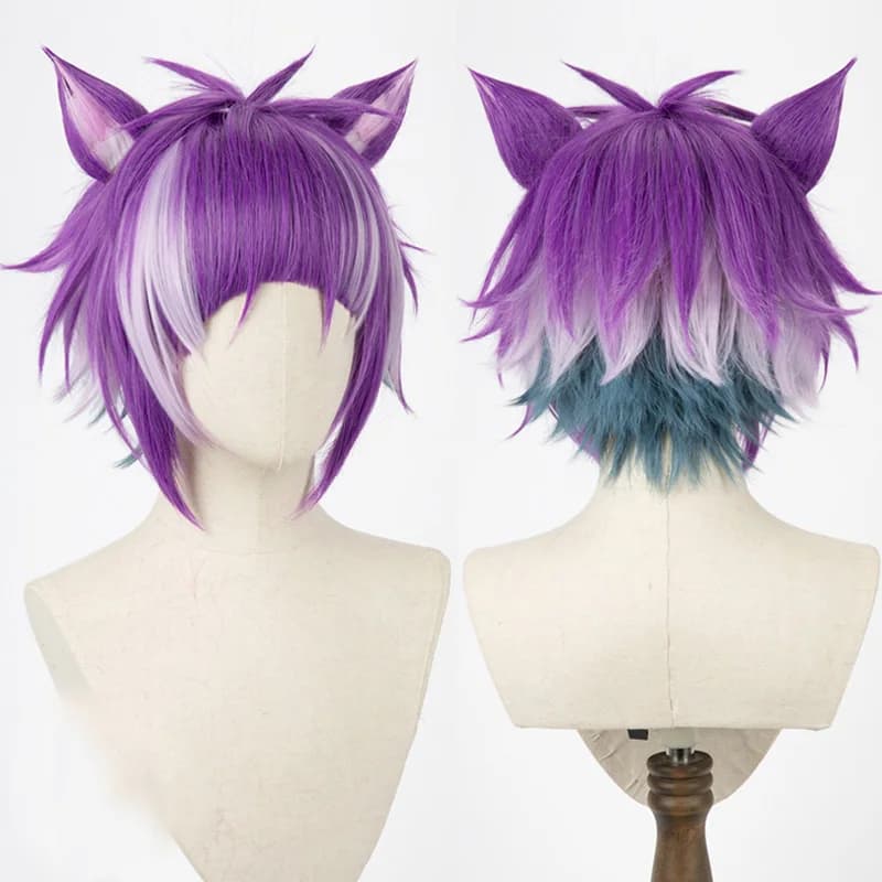 Perruque synthétique torsadée du pays des merveilles Chenya, perruque courte violette résistante à la chaleur pour fête d'halloween + oreille + bonnet de perruque gratuit