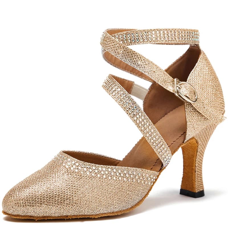 Chaussures de danse latine à talons hauts pour dames, chaussures de tango pour filles, Parker fermé, biscuits dorés et argentés, salsa, jazz, salle de Rh