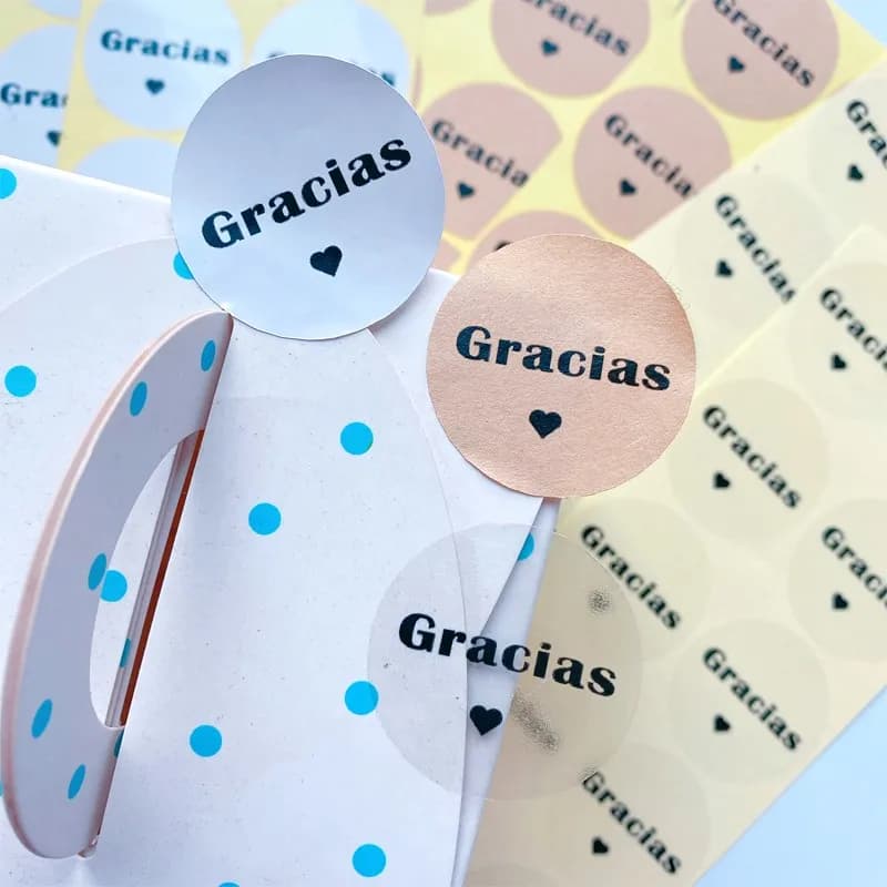 100 autocollants de scellement Gracias, autocollants décoratifs DIY en forme de cœur noir "Merci" espagnol, blanc/cuir de vache/transparent, 3,5 cm