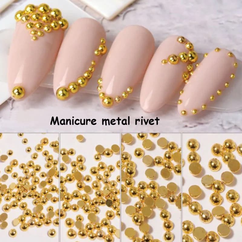Cadre métallique 3D en forme solide, 1 sac de décorations Nail Art à faire soi-même, rivets dorés, accessoires de manucure, clous à paillettes, 100 pièces