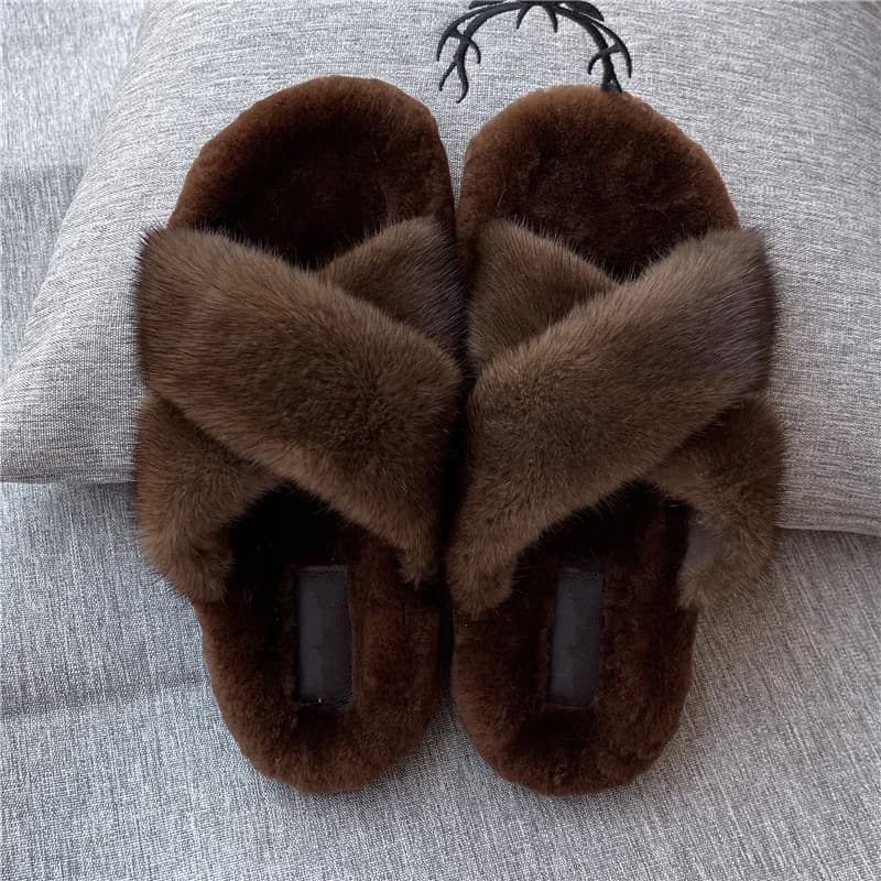 Pantoufles de Luxe en Fourrure 2024 pour Femme, Chaussures d'Été, 100%