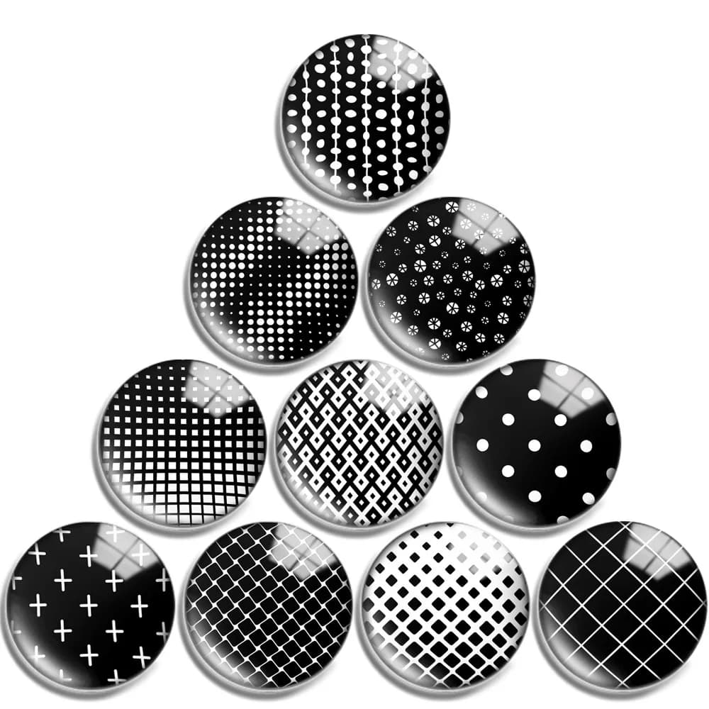 Cabochon noir en verre pour bijoux, 12mm 14mm 16mm 20mm 25mm 30mm 713, géométrique, rond, bouton-pression, bracelet à breloques