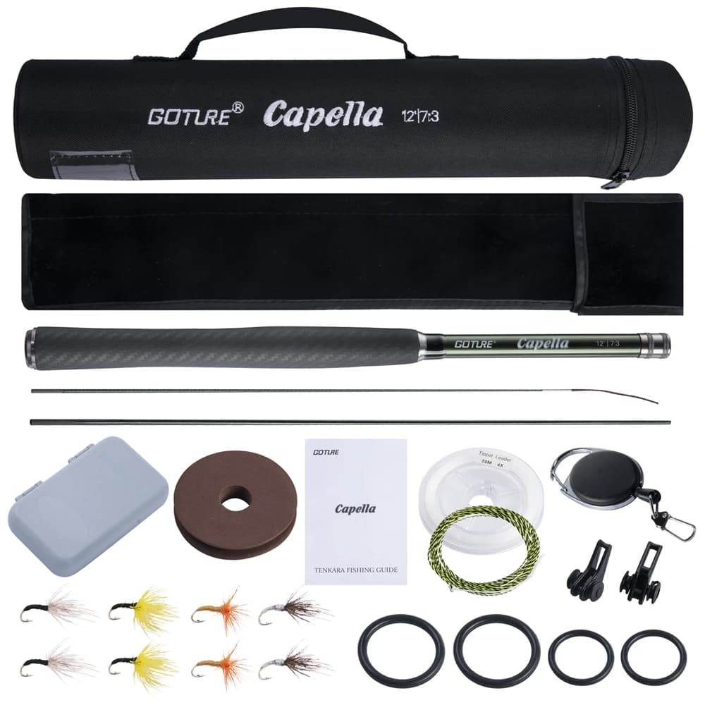 Goture Tenkara Kit de pêche canne à pêche à la mouche en carbone Ultra légère 3.6m ligne principale Tippet mouches ensemble crochet gardien et accessoires Combo